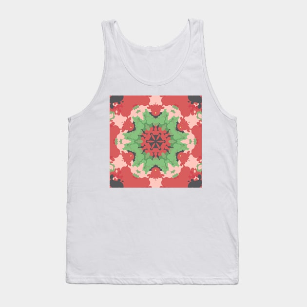 Retro Mandala Flower Green and Red Tank Top by WormholeOrbital